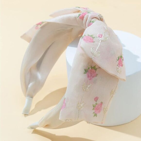 Flower Embroidered Bow Headband - Picture 1 of 4